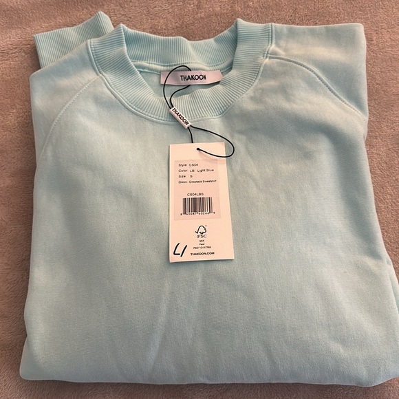 THAKOON Crewneck Cotton Sweatshirt w side Panels (S) Light Blue / Mint BNWT - Picture 3 of 7